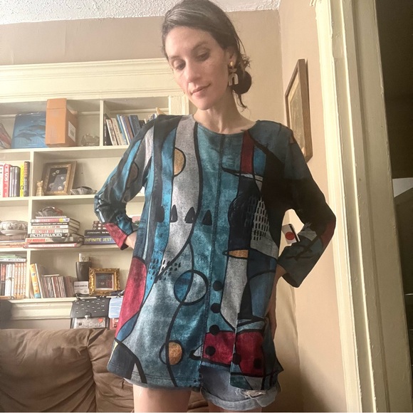🏷️🎉🆕 nwt! • multicolor abstract geometric front button pocket tunic - Picture 16 of 17